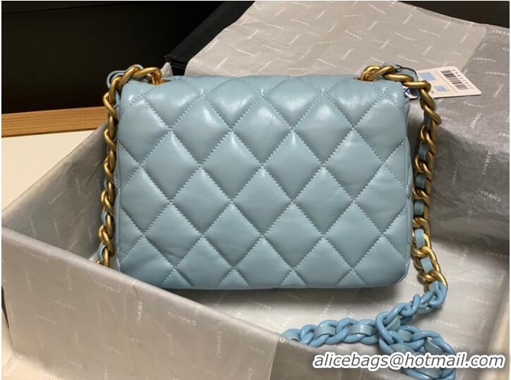 Fashion Discount Chanel small Shoulder Bag Lambskin&Gold-Tone Metal AS3206 sky blue