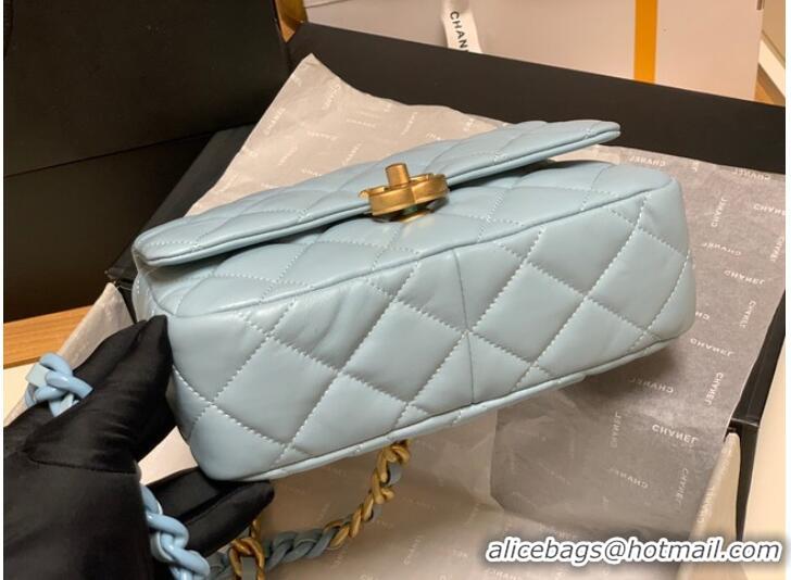 Fashion Discount Chanel small Shoulder Bag Lambskin&Gold-Tone Metal AS3206 sky blue