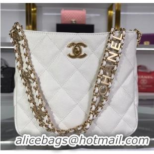 Hot Style Chanel Shoulder Bag Grained Calfskin&Gold-Tone Metal AS3223 white