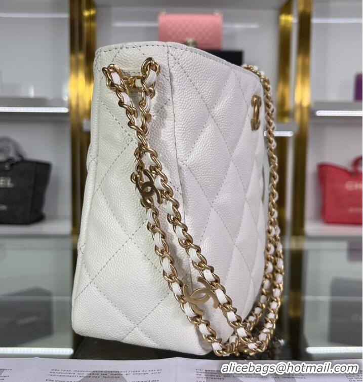 Hot Style Chanel Shoulder Bag Grained Calfskin&Gold-Tone Metal AS3223 white