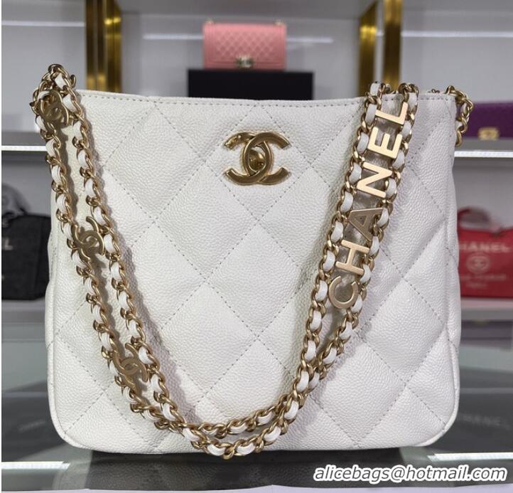 Hot Style Chanel Shoulder Bag Grained Calfskin&Gold-Tone Metal AS3223 white