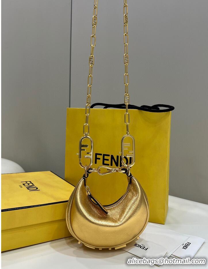 Super Quality Fendi Praphy Original Leather Big FENDI Logo Mini Bag 80056S Gold