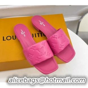 Top Design Louis Vuitton Revival Flat Slide Sandals in Monogram Embossed Lambskin Hot Pink 032598