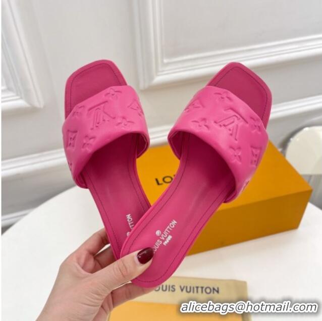 Top Design Louis Vuitton Revival Flat Slide Sandals in Monogram Embossed Lambskin Hot Pink 032598