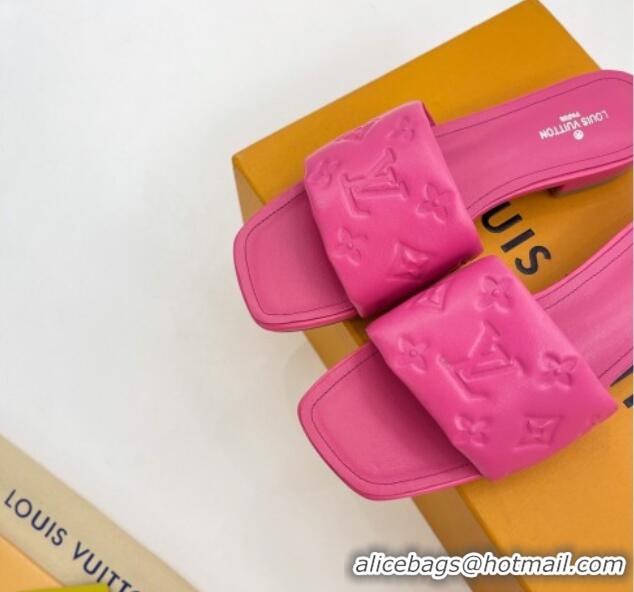 Top Design Louis Vuitton Revival Flat Slide Sandals in Monogram Embossed Lambskin Hot Pink 032598