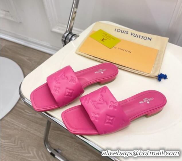 Top Design Louis Vuitton Revival Flat Slide Sandals in Monogram Embossed Lambskin Hot Pink 032598