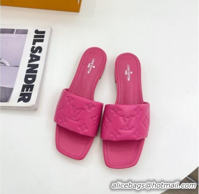 Top Design Louis Vuitton Revival Flat Slide Sandals in Monogram Embossed Lambskin Hot Pink 032598