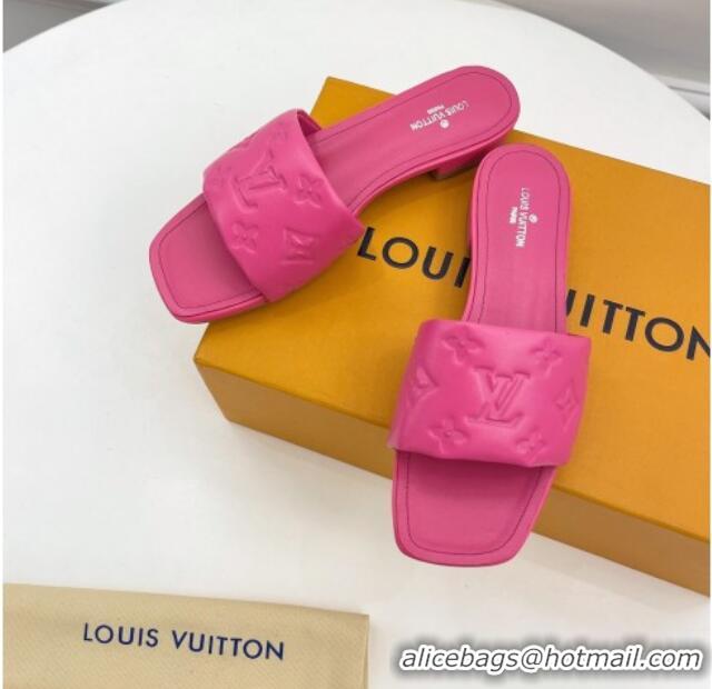 Top Design Louis Vuitton Revival Flat Slide Sandals in Monogram Embossed Lambskin Hot Pink 032598