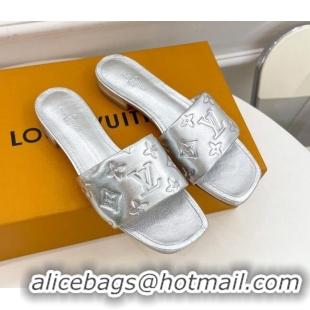 Classic Hot Louis Vuitton Revival Flat Slide Sandals in Monogram Embossed Lambskin Silver 032599