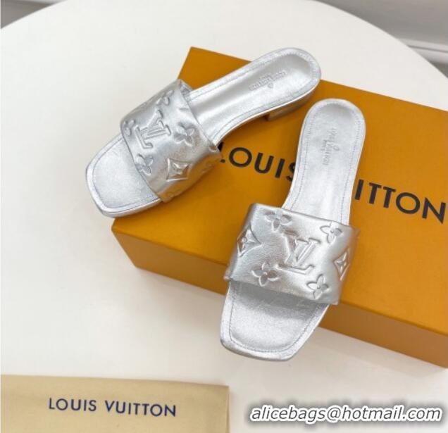 Classic Hot Louis Vuitton Revival Flat Slide Sandals in Monogram Embossed Lambskin Silver 032599