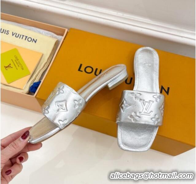 Classic Hot Louis Vuitton Revival Flat Slide Sandals in Monogram Embossed Lambskin Silver 032599