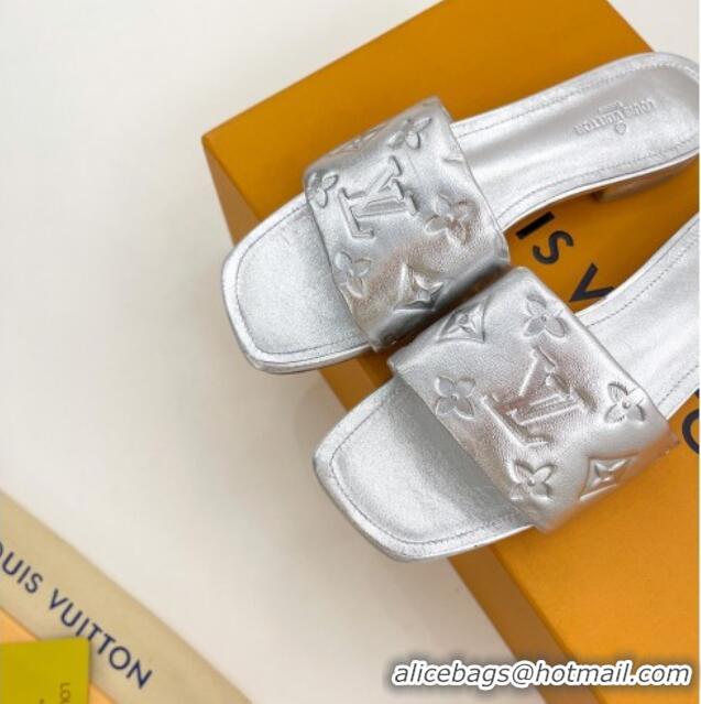 Classic Hot Louis Vuitton Revival Flat Slide Sandals in Monogram Embossed Lambskin Silver 032599