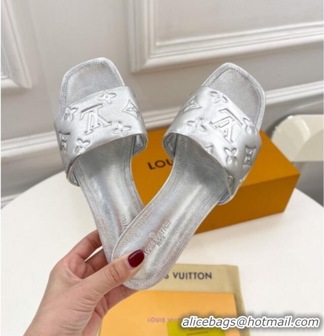 Classic Hot Louis Vuitton Revival Flat Slide Sandals in Monogram Embossed Lambskin Silver 032599