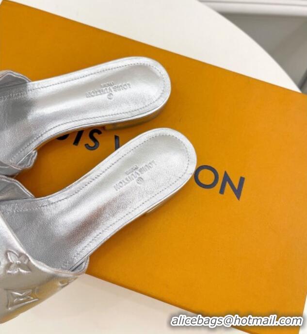 Classic Hot Louis Vuitton Revival Flat Slide Sandals in Monogram Embossed Lambskin Silver 032599