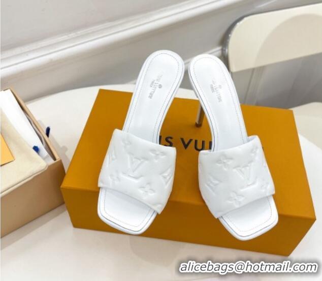 Sumptuous Louis Vuitton Revival High Heel Slide Sandals 9.5cm in Monogram Embossed Lambskin White 0325101