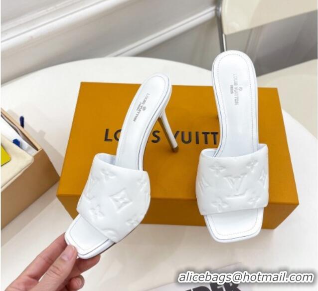 Sumptuous Louis Vuitton Revival High Heel Slide Sandals 9.5cm in Monogram Embossed Lambskin White 0325101