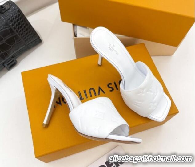 Sumptuous Louis Vuitton Revival High Heel Slide Sandals 9.5cm in Monogram Embossed Lambskin White 0325101