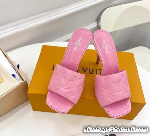 Duplicate Louis Vuitton Revival High Heel Slide Sandals 9.5cm in Monogram Embossed Lambskin Pink 0325102