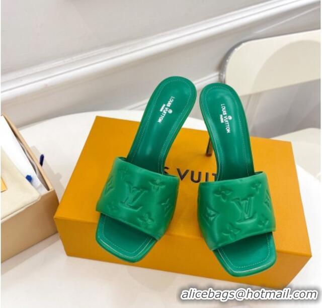 Stylish Louis Vuitton Revival High Heel Slide Sandals 9.5cm in Monogram Embossed Lambskin Green 0325103