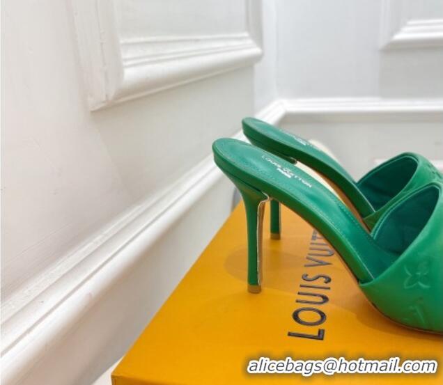 Stylish Louis Vuitton Revival High Heel Slide Sandals 9.5cm in Monogram Embossed Lambskin Green 0325103