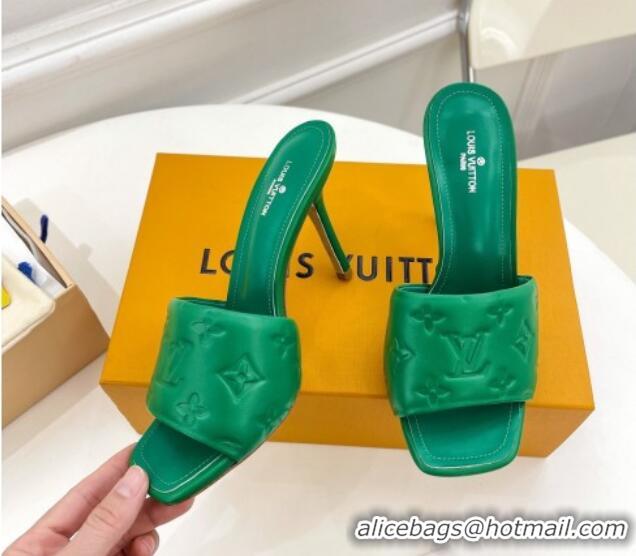 Stylish Louis Vuitton Revival High Heel Slide Sandals 9.5cm in Monogram Embossed Lambskin Green 0325103