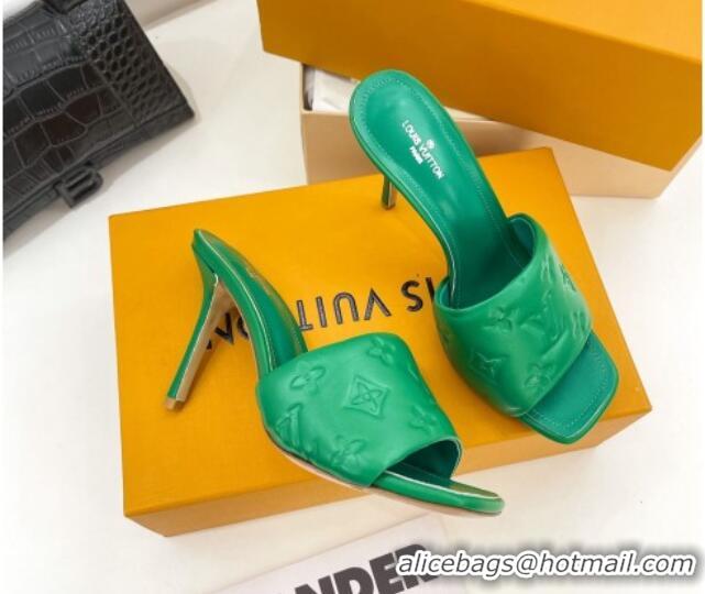 Stylish Louis Vuitton Revival High Heel Slide Sandals 9.5cm in Monogram Embossed Lambskin Green 0325103