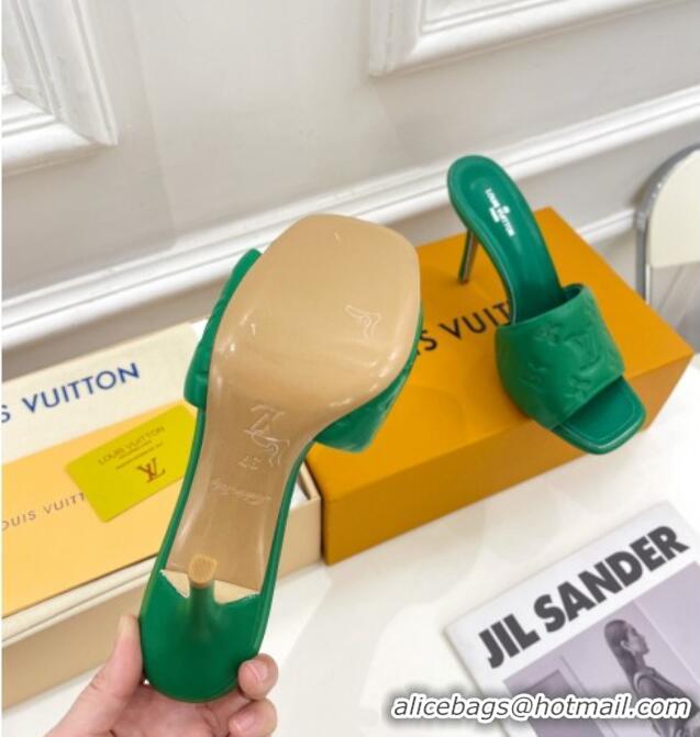 Stylish Louis Vuitton Revival High Heel Slide Sandals 9.5cm in Monogram Embossed Lambskin Green 0325103