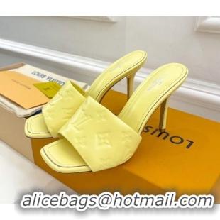 Good Quality Louis Vuitton Revival High Heel Slide Sandals 9.5cm in Monogram Embossed Lambskin Yellow 0325104