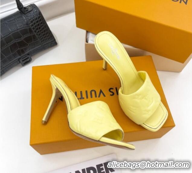 Good Quality Louis Vuitton Revival High Heel Slide Sandals 9.5cm in Monogram Embossed Lambskin Yellow 0325104