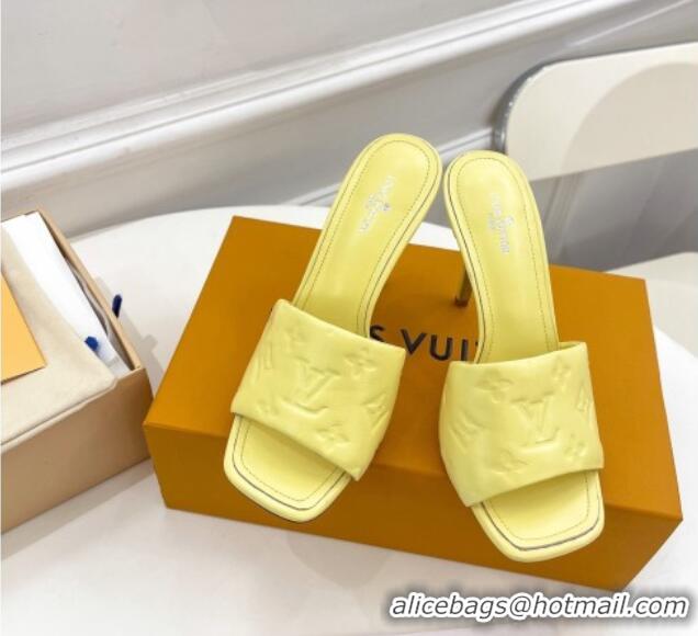 Good Quality Louis Vuitton Revival High Heel Slide Sandals 9.5cm in Monogram Embossed Lambskin Yellow 0325104