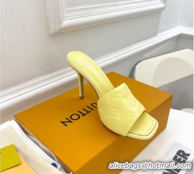 Good Quality Louis Vuitton Revival High Heel Slide Sandals 9.5cm in Monogram Embossed Lambskin Yellow 0325104