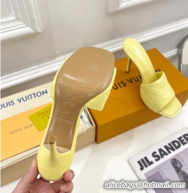 Good Quality Louis Vuitton Revival High Heel Slide Sandals 9.5cm in Monogram Embossed Lambskin Yellow 0325104