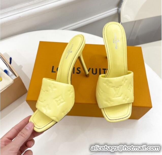 Good Quality Louis Vuitton Revival High Heel Slide Sandals 9.5cm in Monogram Embossed Lambskin Yellow 0325104