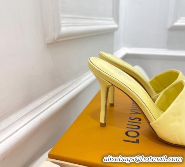 Good Quality Louis Vuitton Revival High Heel Slide Sandals 9.5cm in Monogram Embossed Lambskin Yellow 0325104