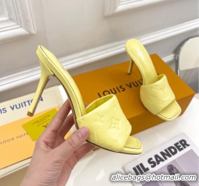 Good Quality Louis Vuitton Revival High Heel Slide Sandals 9.5cm in Monogram Embossed Lambskin Yellow 0325104