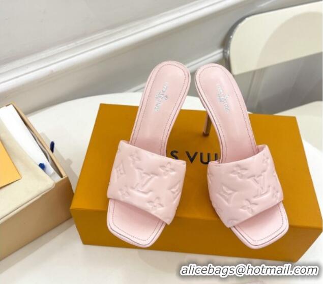 Perfect Louis Vuitton Revival High Heel Slide Sandals 9.5cm in Monogram Embossed Lambskin Pale Pink 0325105