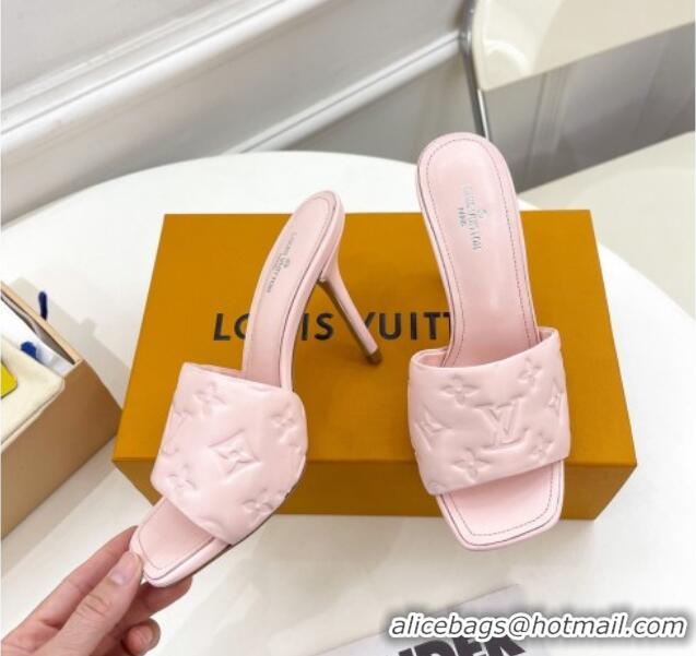 Perfect Louis Vuitton Revival High Heel Slide Sandals 9.5cm in Monogram Embossed Lambskin Pale Pink 0325105