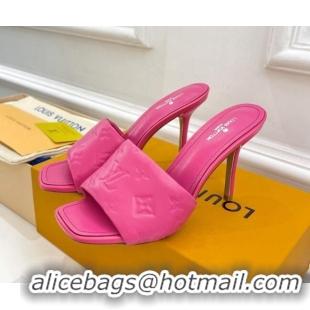 Low Price Louis Vuitton Revival High Heel Slide Sandals 9.5cm in Monogram Embossed Lambskin Hot Pink 0325107