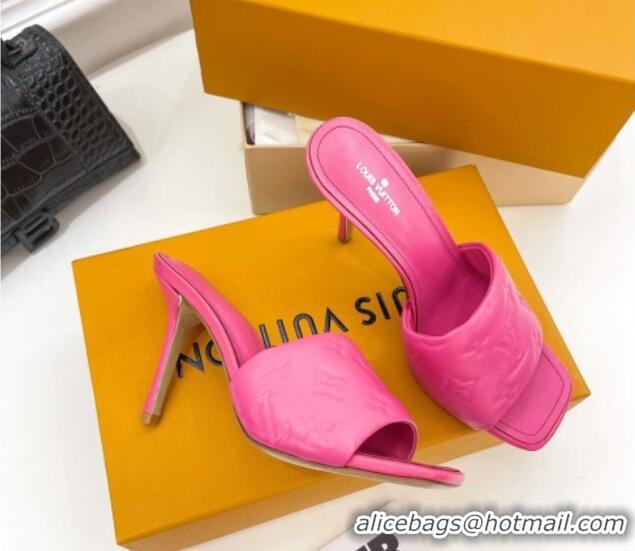 Low Price Louis Vuitton Revival High Heel Slide Sandals 9.5cm in Monogram Embossed Lambskin Hot Pink 0325107