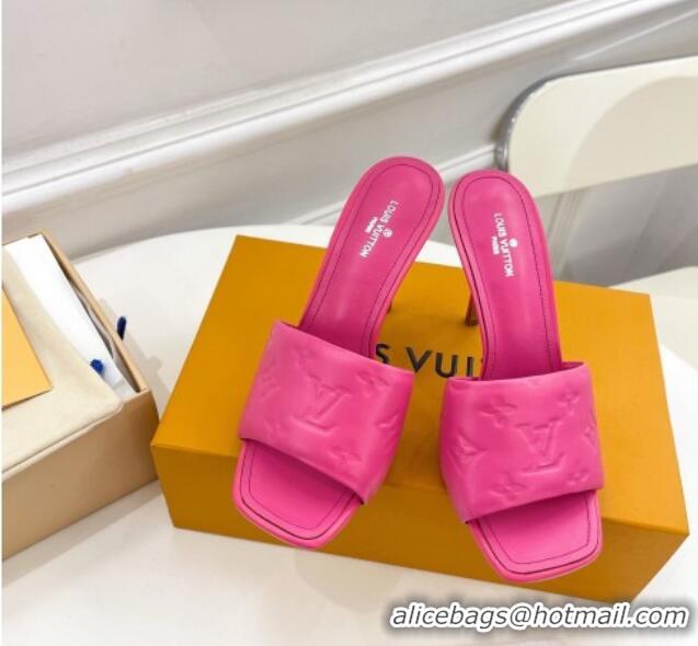 Low Price Louis Vuitton Revival High Heel Slide Sandals 9.5cm in Monogram Embossed Lambskin Hot Pink 0325107