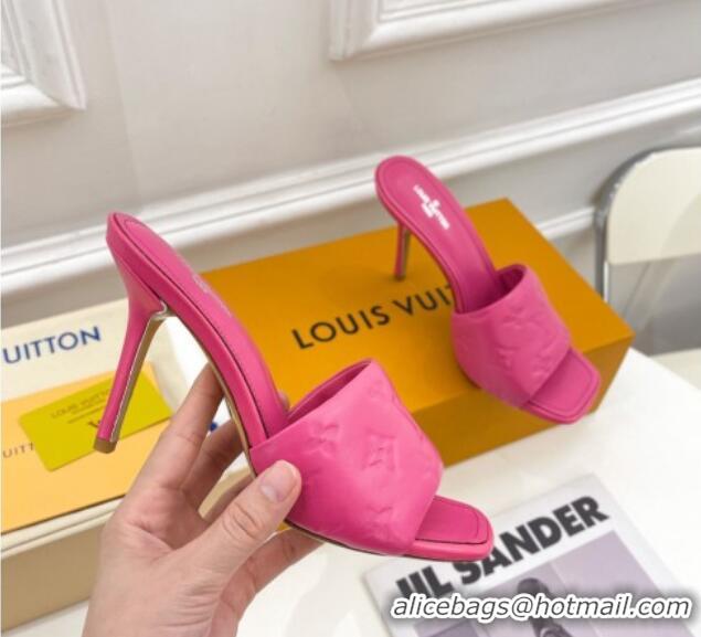 Low Price Louis Vuitton Revival High Heel Slide Sandals 9.5cm in Monogram Embossed Lambskin Hot Pink 0325107