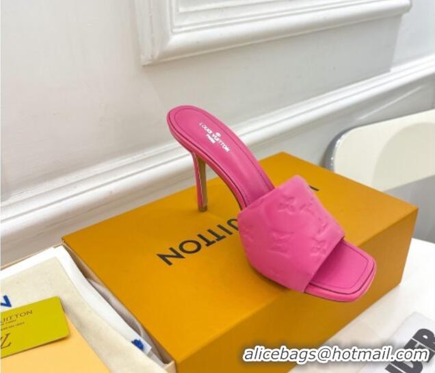 Low Price Louis Vuitton Revival High Heel Slide Sandals 9.5cm in Monogram Embossed Lambskin Hot Pink 0325107