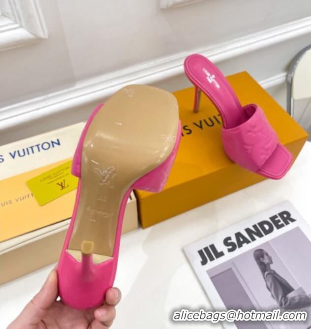 Low Price Louis Vuitton Revival High Heel Slide Sandals 9.5cm in Monogram Embossed Lambskin Hot Pink 0325107