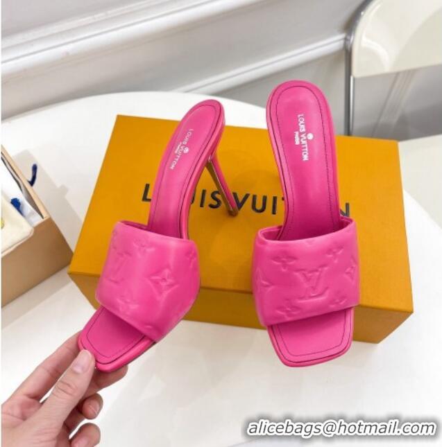 Low Price Louis Vuitton Revival High Heel Slide Sandals 9.5cm in Monogram Embossed Lambskin Hot Pink 0325107