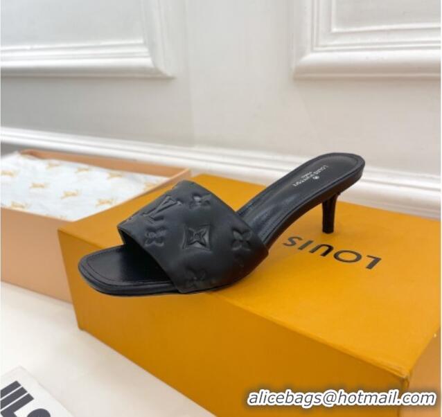 Unique Style Louis Vuitton Revival High Heel Slide Sandals 5.5cm in Monogram Embossed Lambskin Black 0325109