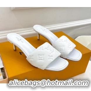 aaaaa Louis Vuitton Revival High Heel Slide Sandals 5.5cm in Monogram Embossed Lambskin White 0325110