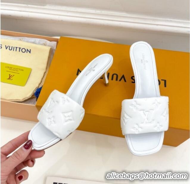 aaaaa Louis Vuitton Revival High Heel Slide Sandals 5.5cm in Monogram Embossed Lambskin White 0325110