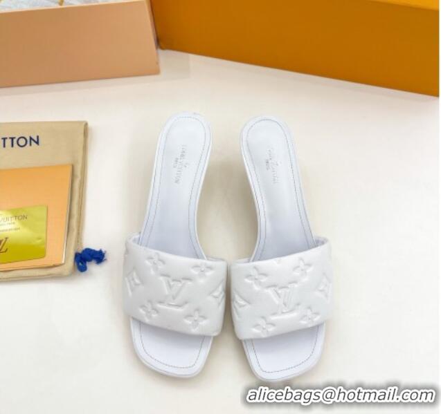 aaaaa Louis Vuitton Revival High Heel Slide Sandals 5.5cm in Monogram Embossed Lambskin White 0325110