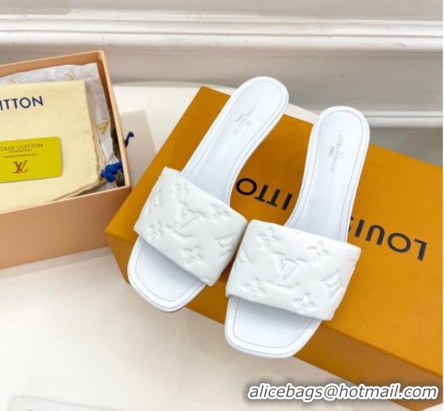 aaaaa Louis Vuitton Revival High Heel Slide Sandals 5.5cm in Monogram Embossed Lambskin White 0325110