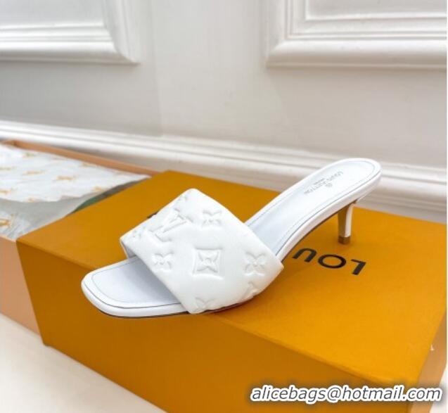 aaaaa Louis Vuitton Revival High Heel Slide Sandals 5.5cm in Monogram Embossed Lambskin White 0325110